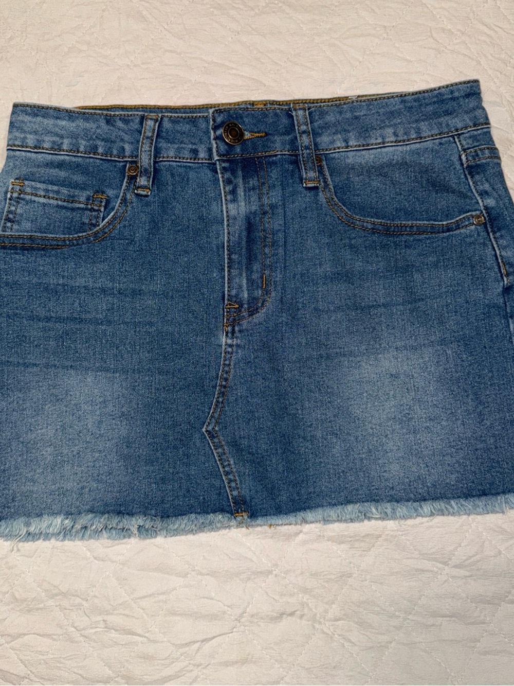 Rise Supply Blue Denim Frayed Hem Mini Skirt